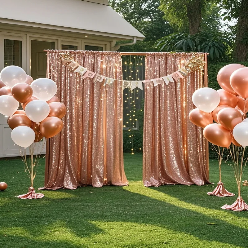 2 Panels Silver-Sequin Backdrops Sequin Fabric Sparkly Photography Backdrops Curtains for Party Wedding Background Decoration