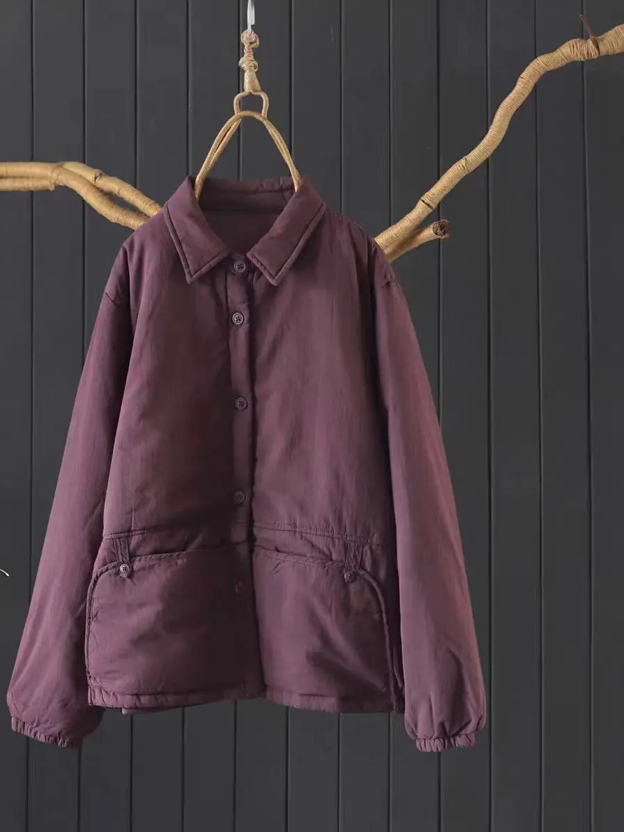 

Аутентичные простые цветные хлопковые джаты с воротником, свободная зимняя верхняя одежда, удобное теплое длинное женское пальто све