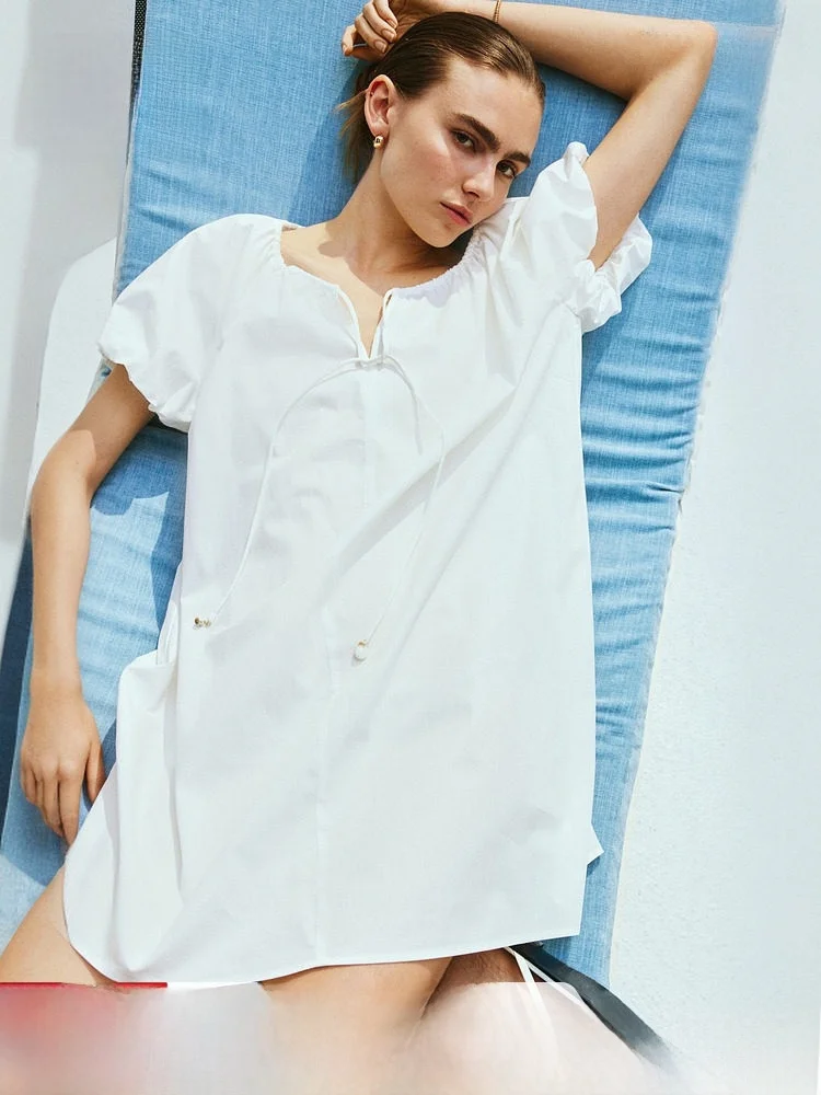 

Женский комбинезон H&M Svel A-Line Dr Spring Loose с коротким рукавом и воротником-стойкой, 275760, хлопок, с завязками на талии