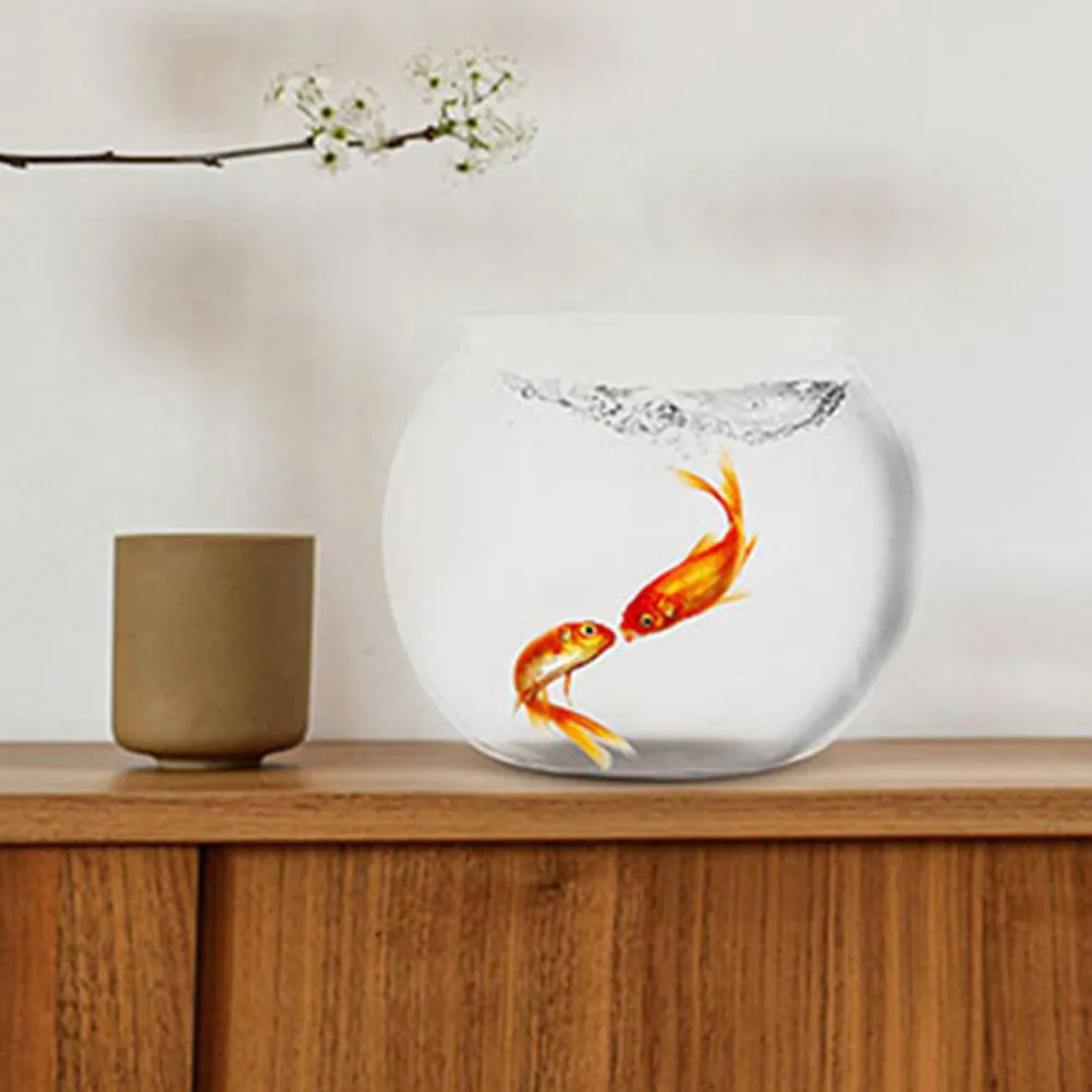 

2Pcs Transparent Round Desktop Fish Bowl Plastic Aquarium for Betta Goldfish Small Office Study Decor Stress Relief Micro
