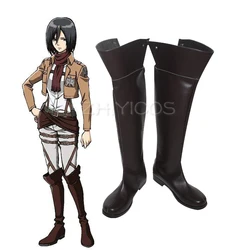 New Anime Attack On Titan Eren Levi Cosplay Shoes Knee Length Cosplay Boots Zipper-up Brown Customized