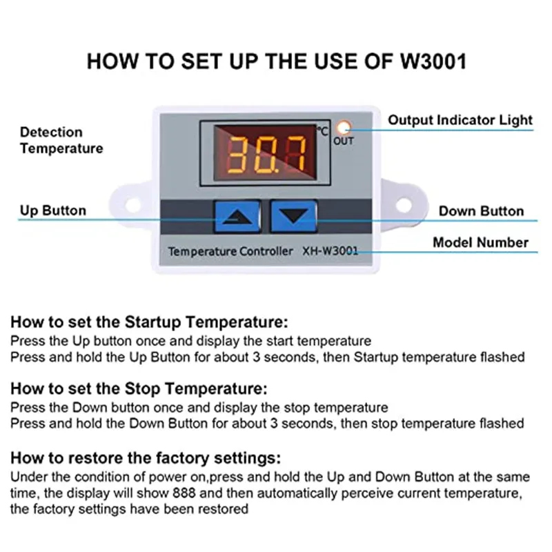 W3001 W3002 W3230 DC 12V 24V 110V 220V AC Digital Temperature Controller Thermostat With Control Switch Probe Relay Output