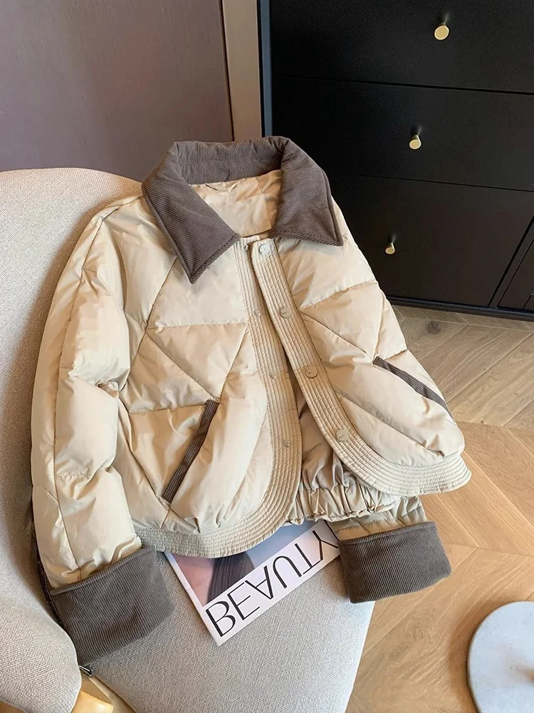 

Retro American Khaki Collar Color Blo Cotton Jaet ex Lightweight Faionable Autumn Winter Collar Cotton Vest