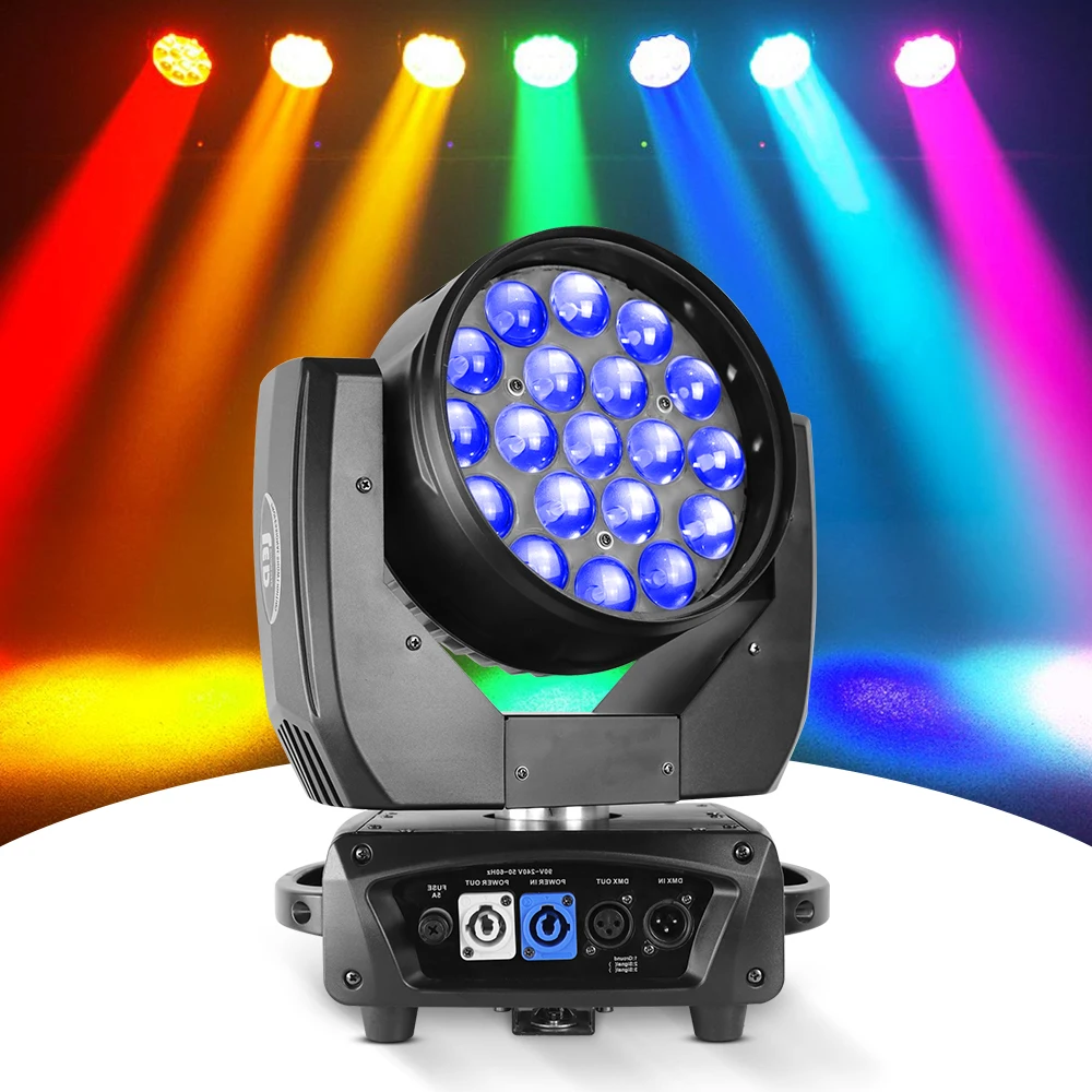 

19x15W Moving Head Lighting 4in1 RGBW Zoom Wash Strobe Lights with DMX512 Control for DJ Disco Home Party Nightclub