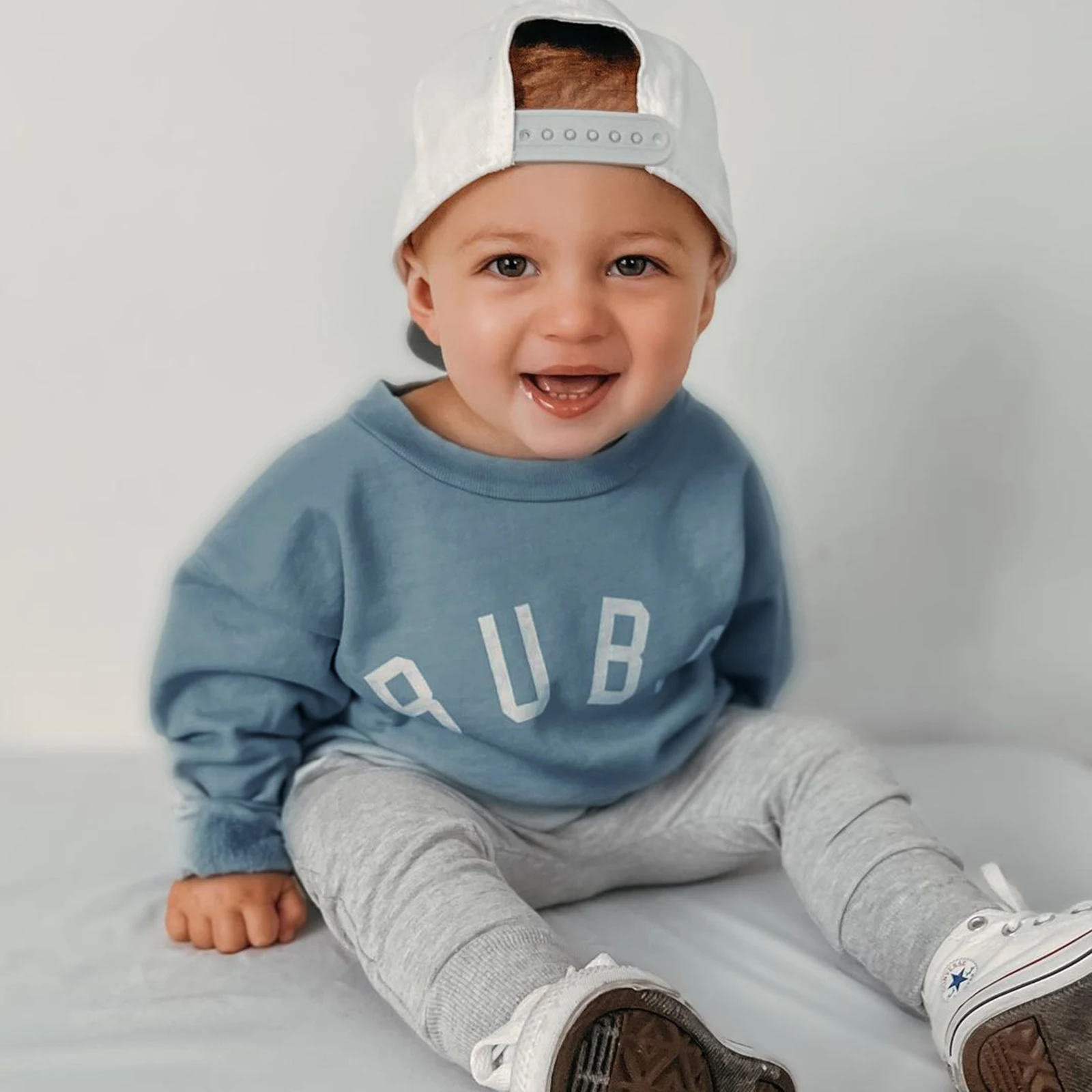 幼児の男の子の女の子の衣装文字プリントラウンドネック長袖スウェットシャツのトップスロングパンツツーピーススーツ0-3y