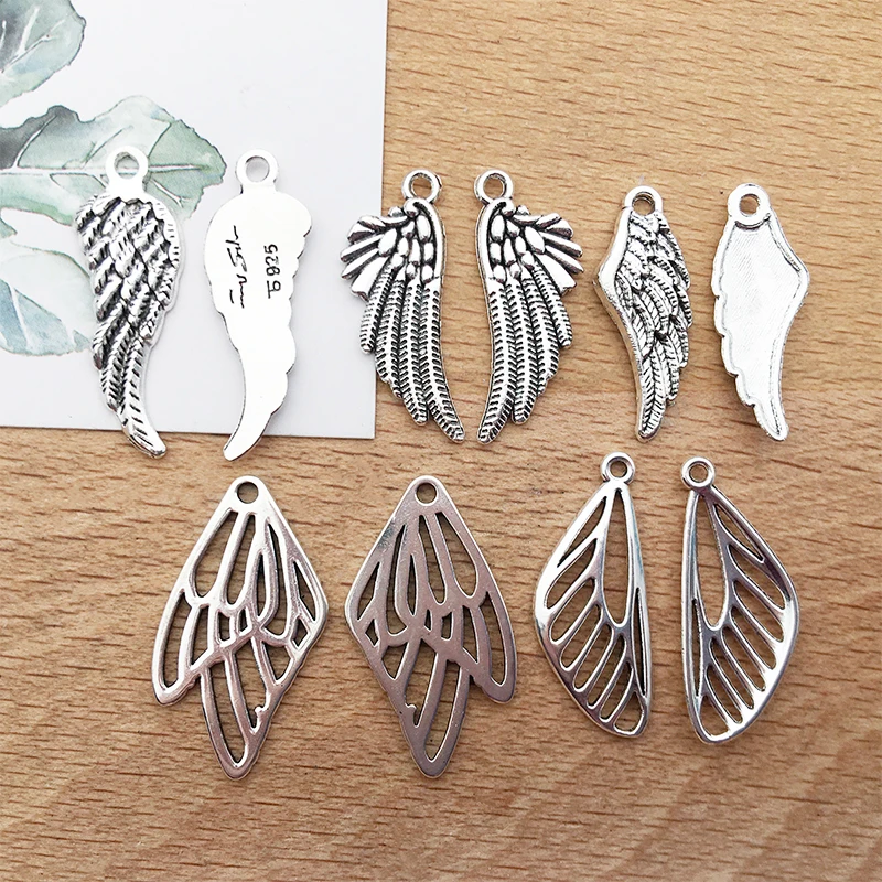 

10pcs/lot Zinc Alloy Antique Silver Wing Shape Charms Pendant for DIY Necklace Bracelets Jewelry Making Findings Accessories