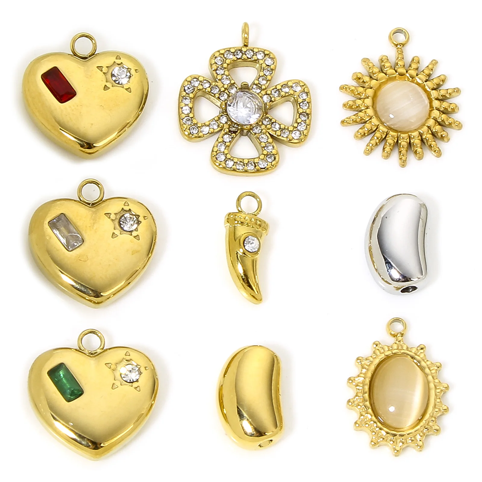 1pc Oval Heart Rhinestone Pendant 304 Stainless Steel Charms Royal Court Character Charms DIY Necklace Earrings Jewelry Findings