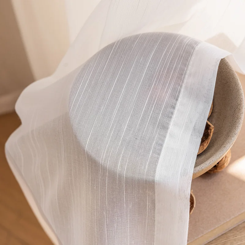 Semi Solid White Striped Tulle Window Sheer Curtain Tulles for Living Room Bedroom Voile Kitchen Drape Blinds Drapes