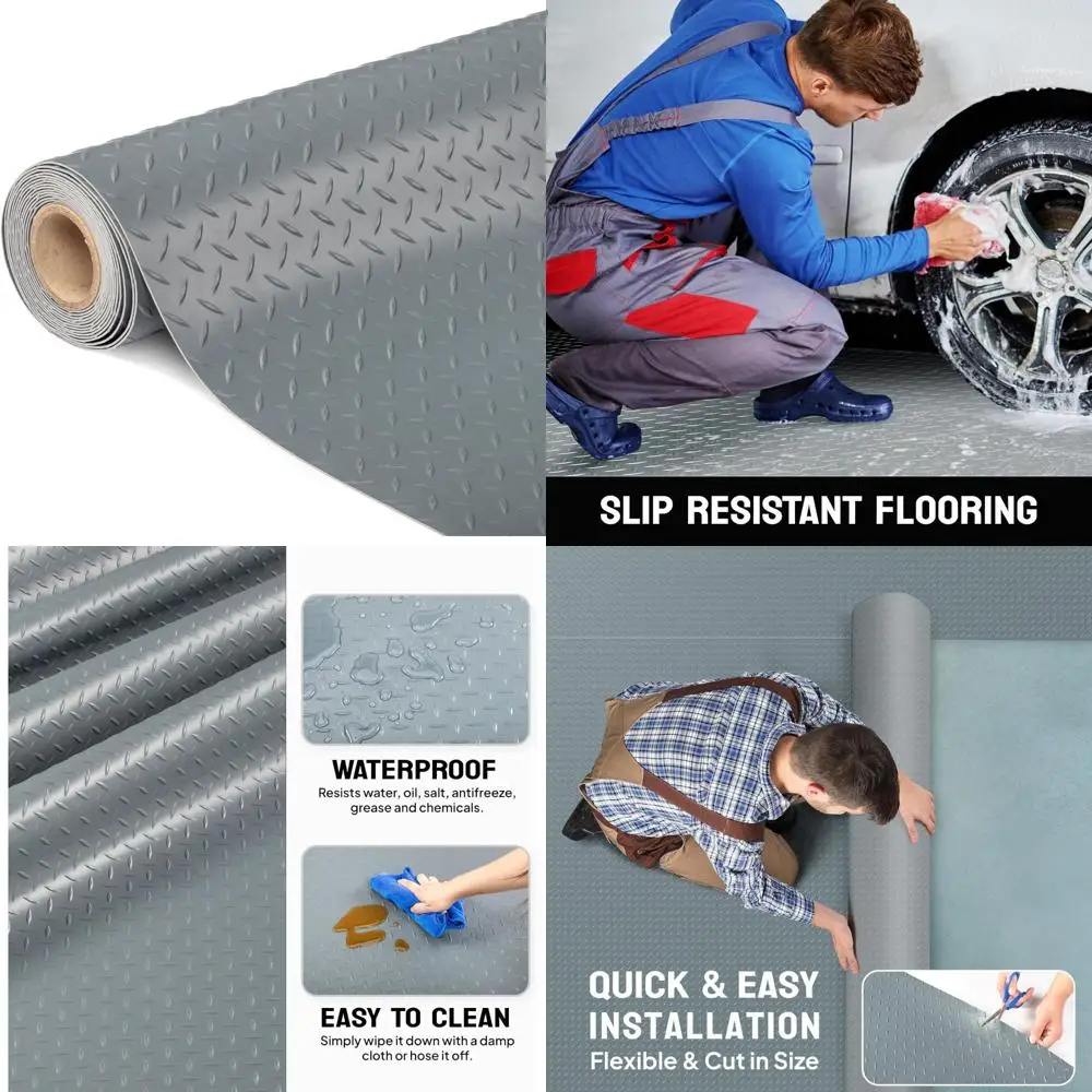 Thickened Diamond Plate PVC Garage Floor Mat - 4x8 Feet, Heavy Duty Flooring Roll for Cars and Parking Spaces