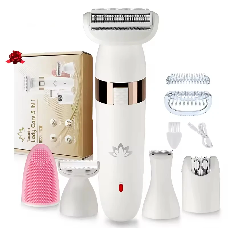 Electric Shaver for Women Bikini Trimmer Hair Remover for Face Body 5 in 1 Groomer Kit Lady Shaver Bikini Razor for Hair Trimmer