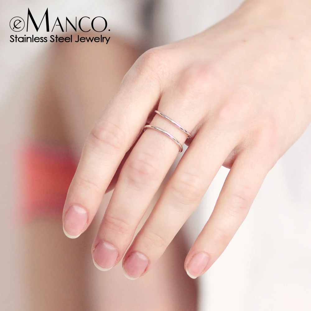 e-Manco Trendy Stainless Steel Rings for Women Vintage Geometric Pinky Ring Dainty Stackable Round Midi Rings Jewellery