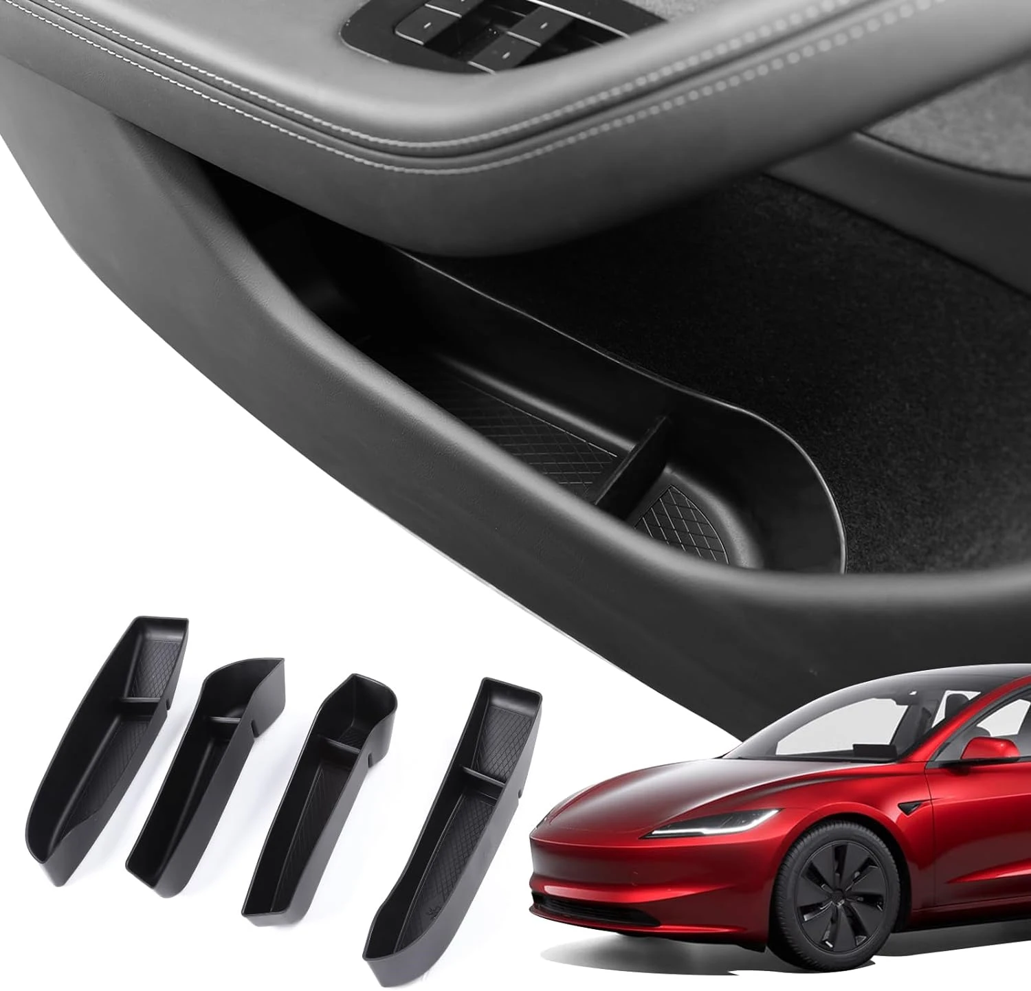 Türseiten-Aufbewahrungsbox für Tesla Model 3 Highland 2024-2026 – TPE-Türgriff-Organizer-Ablage für vordere und hintere Seitentüren