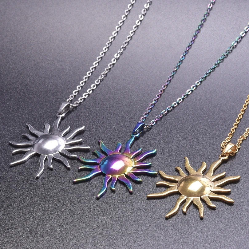 1pcs Irregular Sun Pendant Necklaces For Women Accessories Extended Chain Le Soleil Stainless Steel Jewelry On The Neck Choker