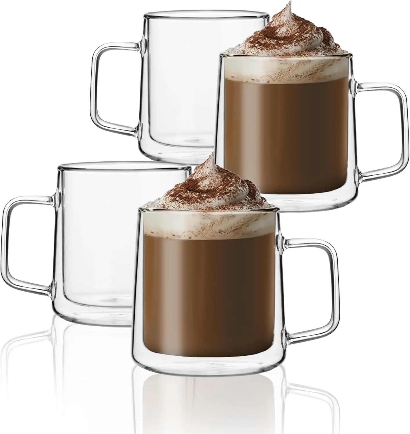 

Double Wall Insulated Glass Coffee Mugs, Set of 4 for Hot Beverages