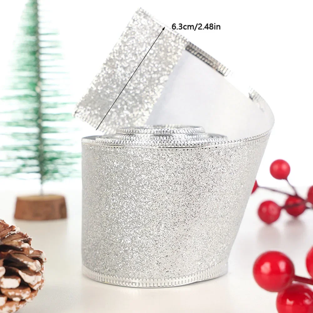 

DIY Christmas Ribbon Gold And Silver Glitter Ribbon With Iron Wire For Home 2024 New Year Cristmas Ornament Xmas Navidad Gifts
