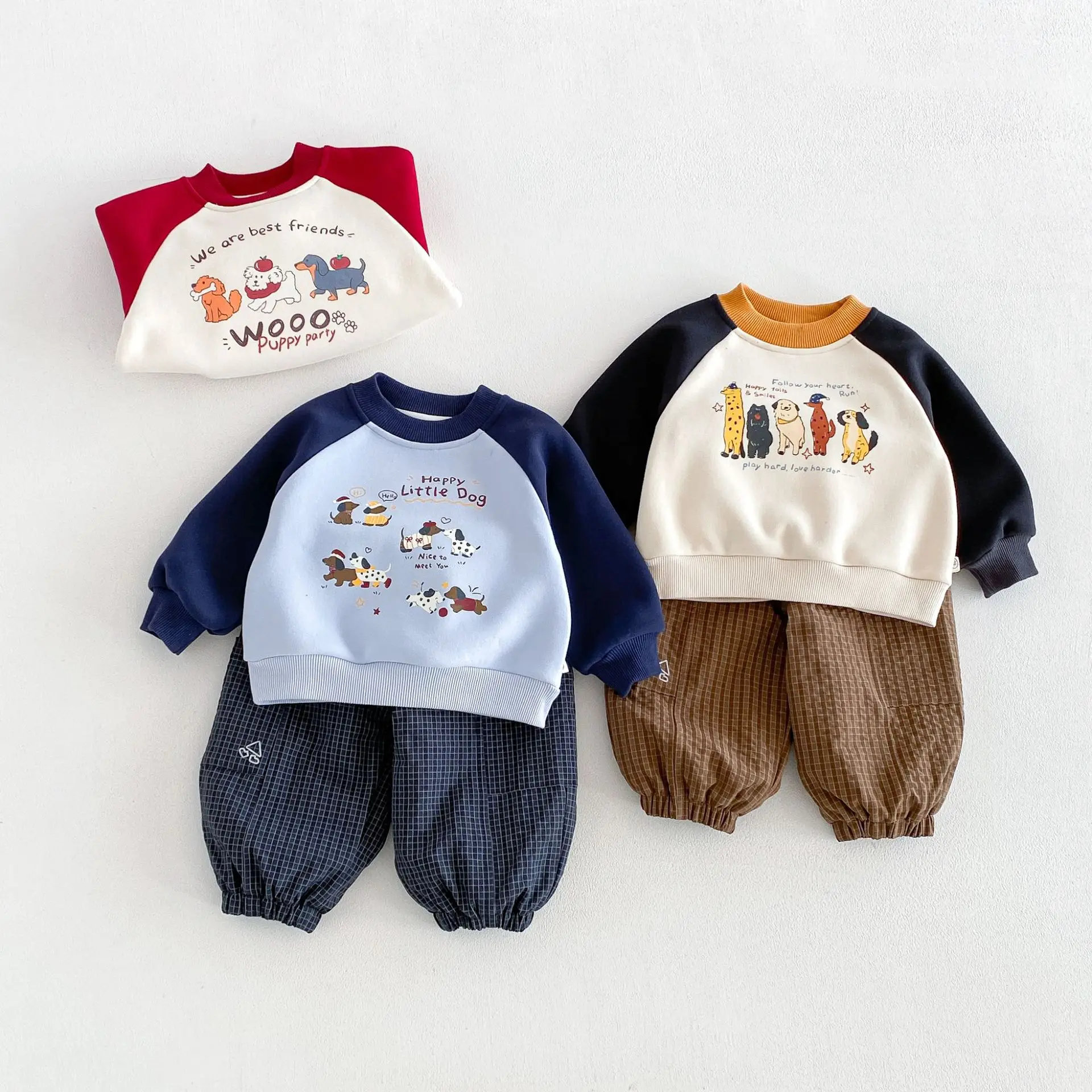 2026 New Winter Boys Alpaca Fleece Dog Print Sweatshirt | Letter Cartoon Pullover | Warm Top