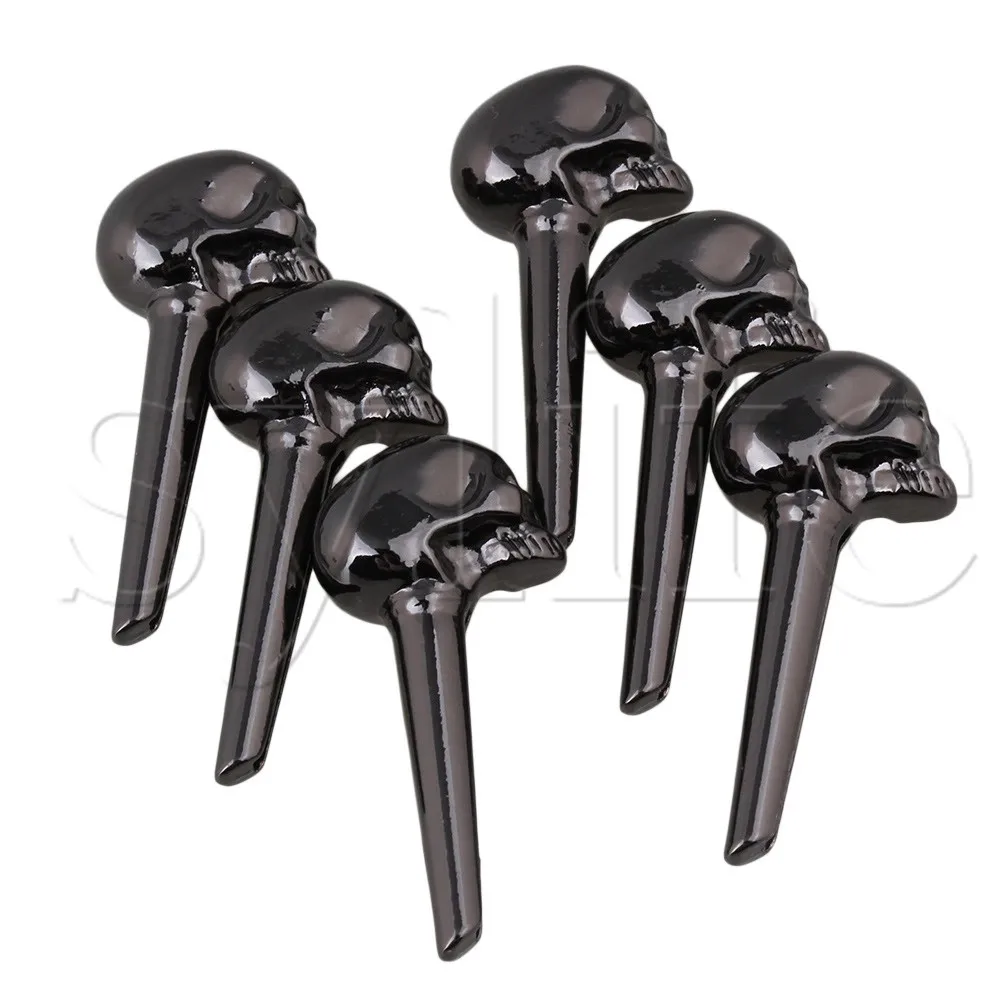 Black 8mm Skull Head Metal Acoustic Guitar Bridge Pins End Pin Pack of 6