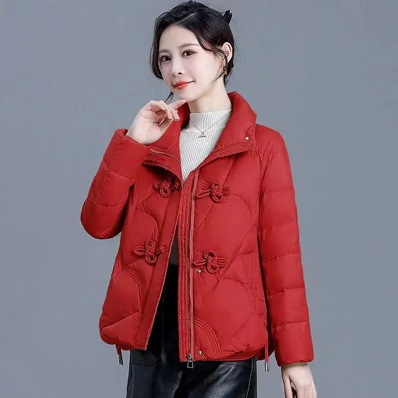 2024 Winter New Casual Warm Coat Fashion Stand up Collar Down Cotton Coat Women's Versatile Thickened Cold-Proof Coat Solid Colo