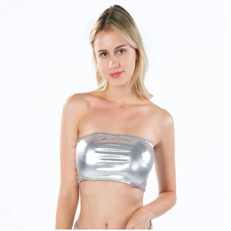 Женский блестящий металлический спандекс для танцев на пилоне, укороченный топ, сексуальная облегающая одежда для танцев на пилоне, костюм для Хэллоуина, костюм для рейва, бюстгальтер для вечеринки, клубная одежда для женщин
