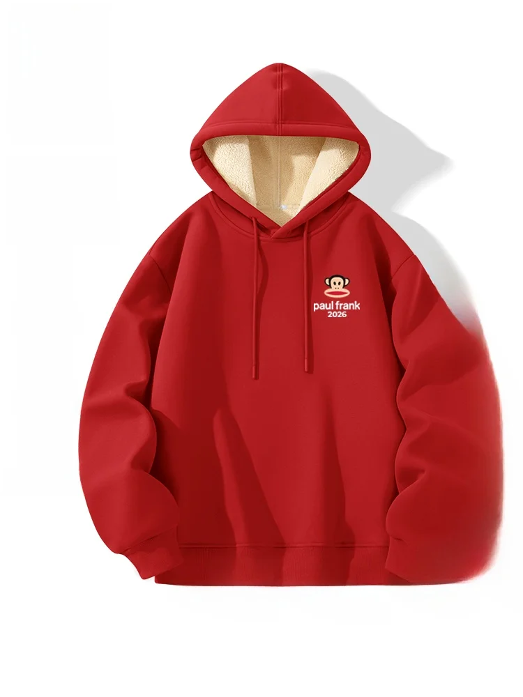 

Red Hoodie ex New Year's Day Lamb Velvet Long Sve Comfortable Cotton Polyester Printed Hooded Sweatirt