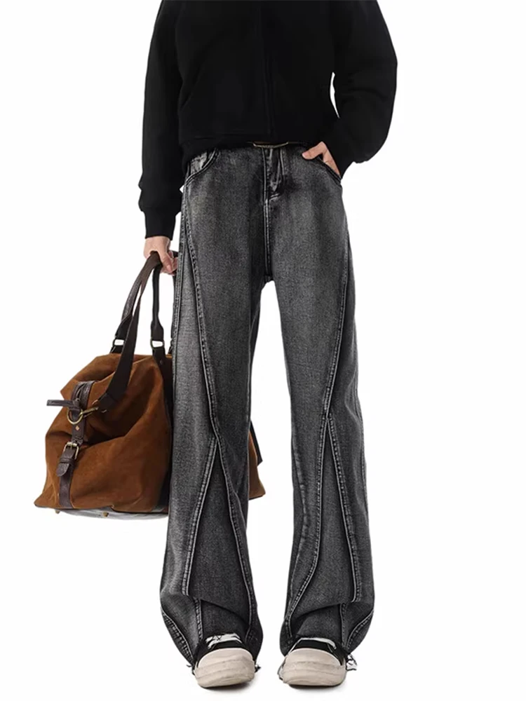 

Мужские джинсы прямого кроя в стиле винтаж, весна-осень, повседневные, с эффектом потертости, широкие штанины, молодежный тренд