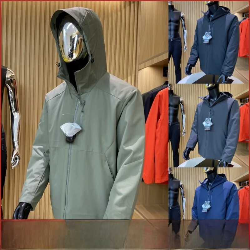 

High-End Outdoor Men's Cotton Jaet Hooded Tee-Proof Lightweight Warm Stand Fit Youth Faion Long Sve Zipper Closure