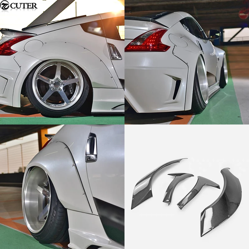 370z Z34 Carbon Fiber Fiberglass Rear Wide Wheel Arches For Nissan 370z Z34 Wheel Eyebrow Car Body Kit