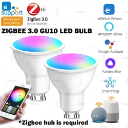 Zigbee 3.0 GU10 Smart LED Light Bulb RGB+CW+WW Dimmable Spotlight Voice Control via Alexa Google Home Yandex eWeLink Gateway