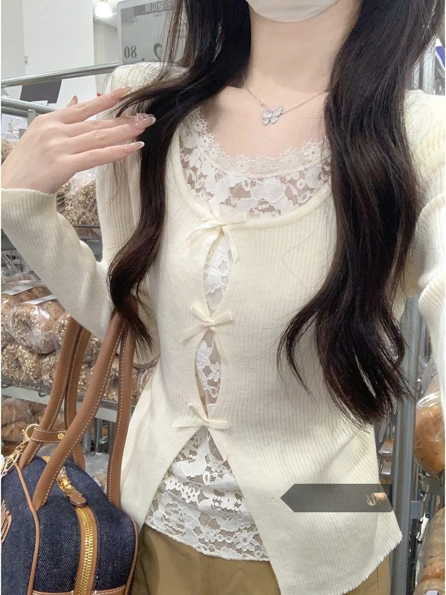 

Korean Sle Knot Slim Fit Knitted Top Women's Winter Sexy Pure Desire Slit Base Layer irt Faionable Two-Piece