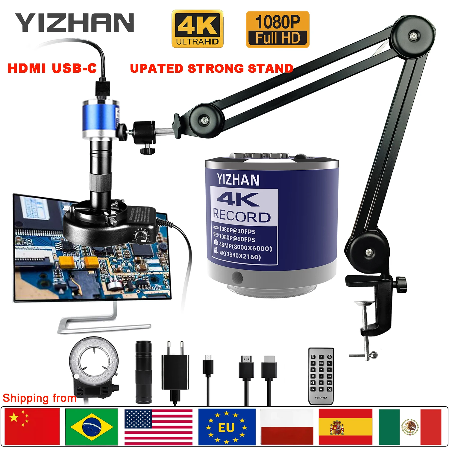 Yizhan كامل HD الرقمية Mircoscope 4K 2K HDMI USB VGA Mircoscope C-Mount كاميرا رقمية 1-150X التكبير لإصلاح الحصول على الصور