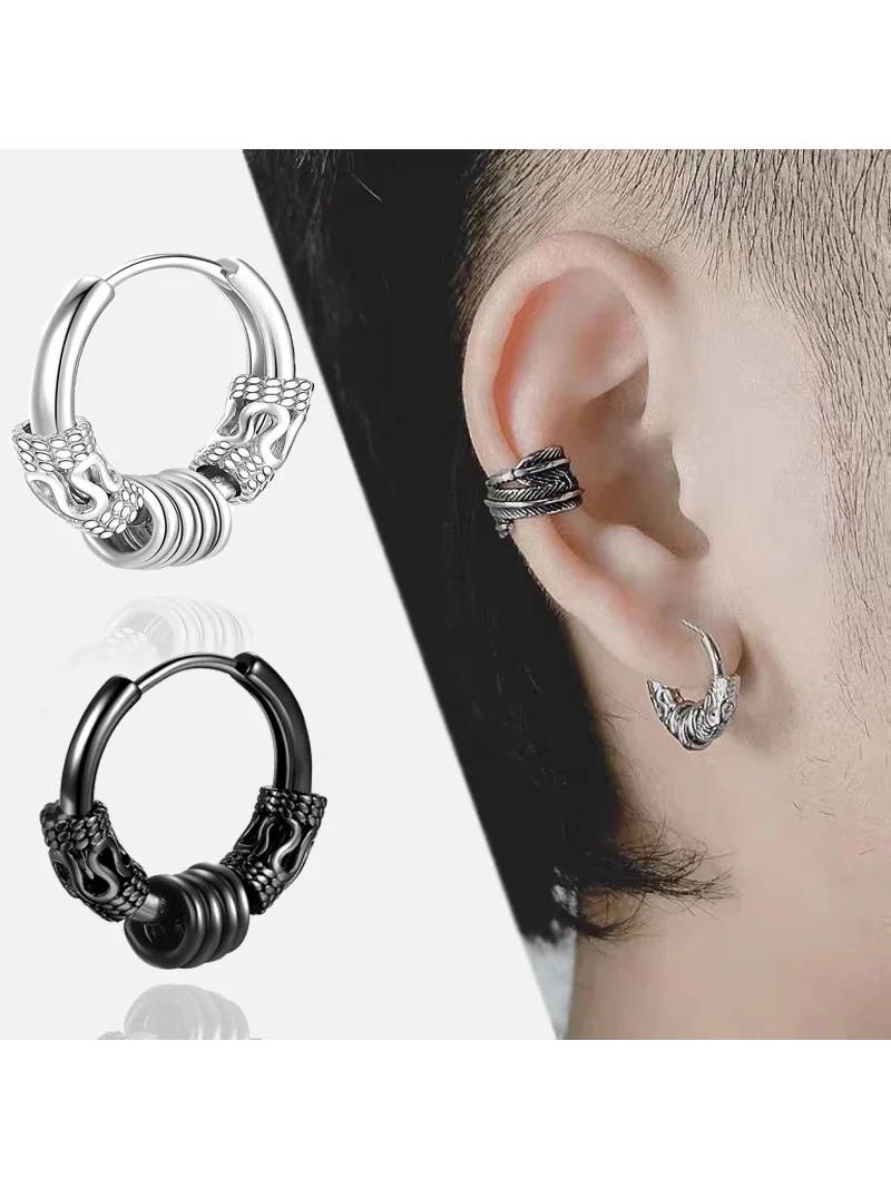 1 paire de boucles d'oreilles Punk en acier inoxydable, cercle rond, Totem, pour hommes et femmes, ne se décolore pas, anneaux d'oreille Hip Hop, bijoux masculins, cadeau