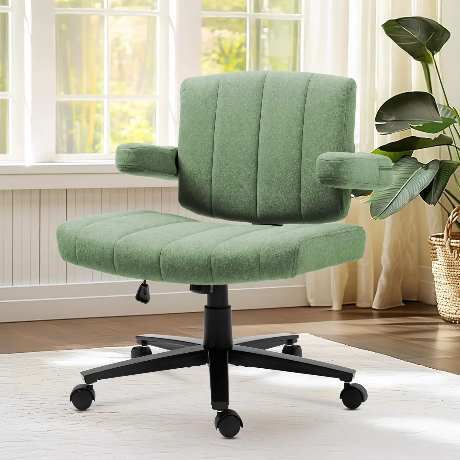 

Criss Cross Chair With Wheels – Comfortable Vanity Chair, Wide Rolling Cross Legged Office Chairs With Arms,, Customized