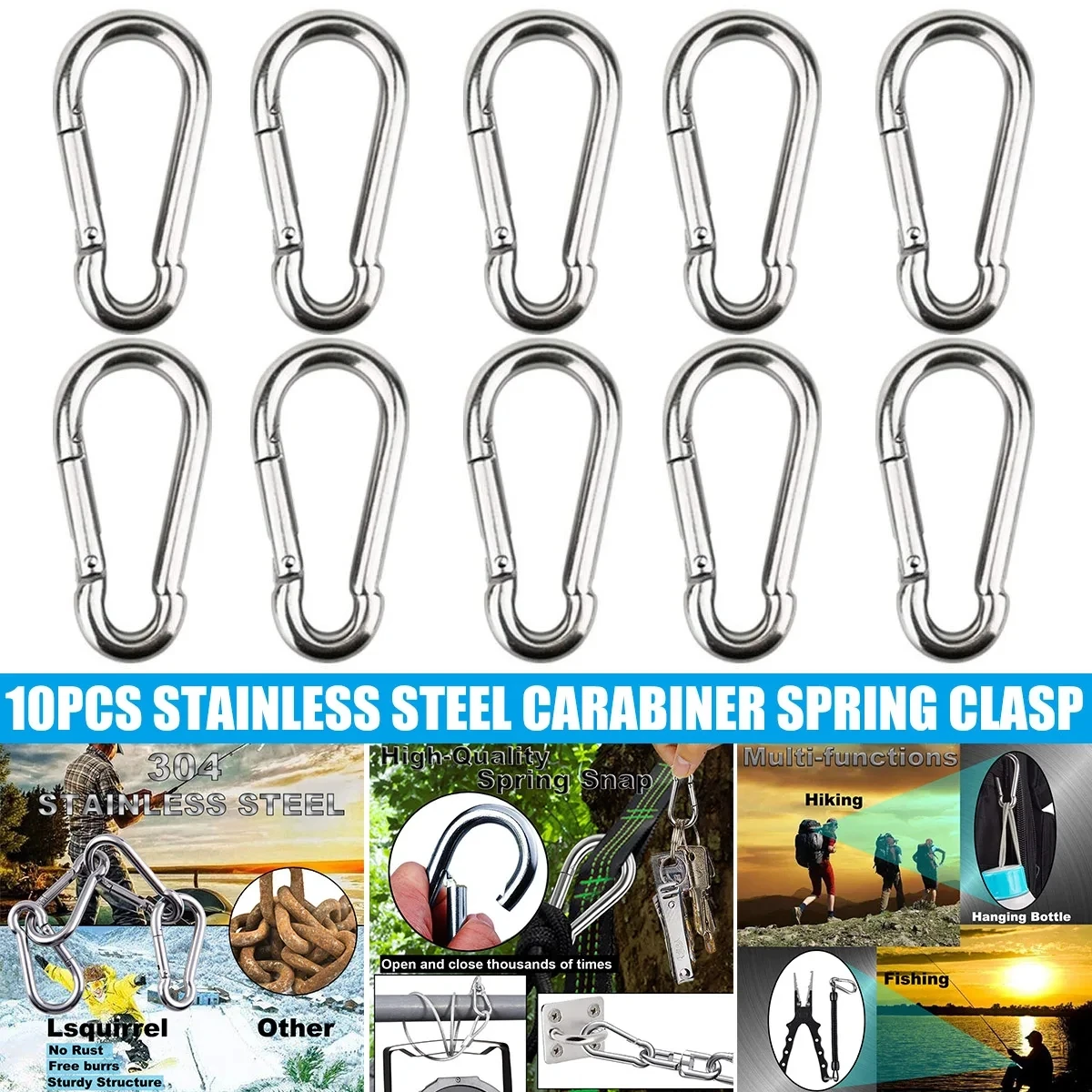 Spring Snap Carabiner Multifunctional Stainless Steel Carabiner With Clip Climbing Hook Buckle Key Ring Bike Travel Decoration