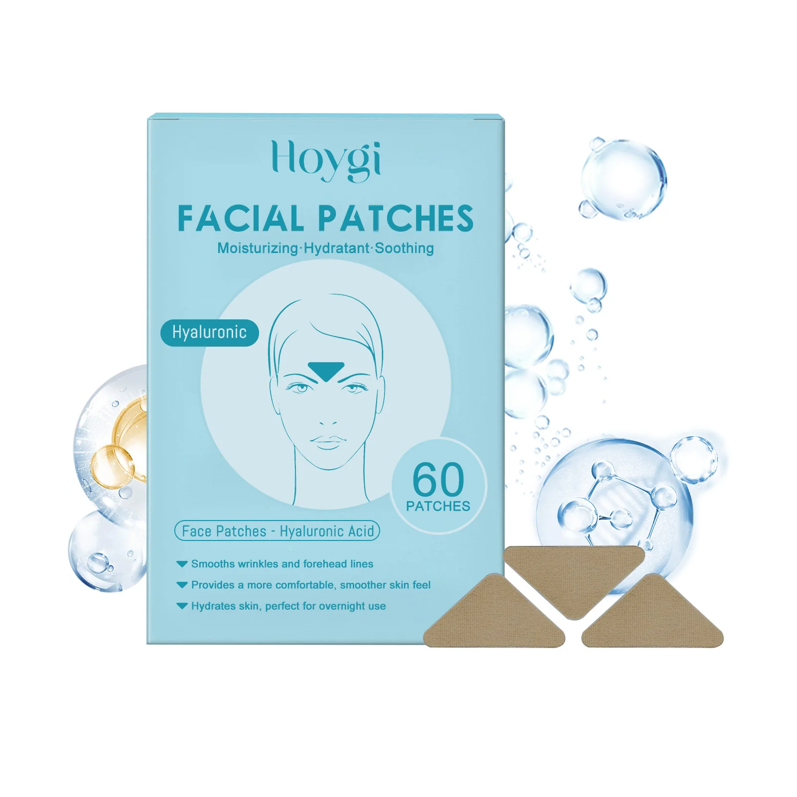 Hyaluronic Acid Facial Patches - 60 Pcs Moisturizing Face Patches, Smooth Wrinkles & Forehead Lines, Overnight Hydrating