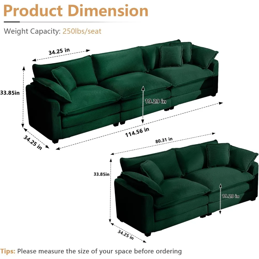 Luxury 2 Piece Sofa Set, 3-Seater & Loveseat Couch Set, Modern Corduroy Comfy Cloud Couches Set for Living Room Office