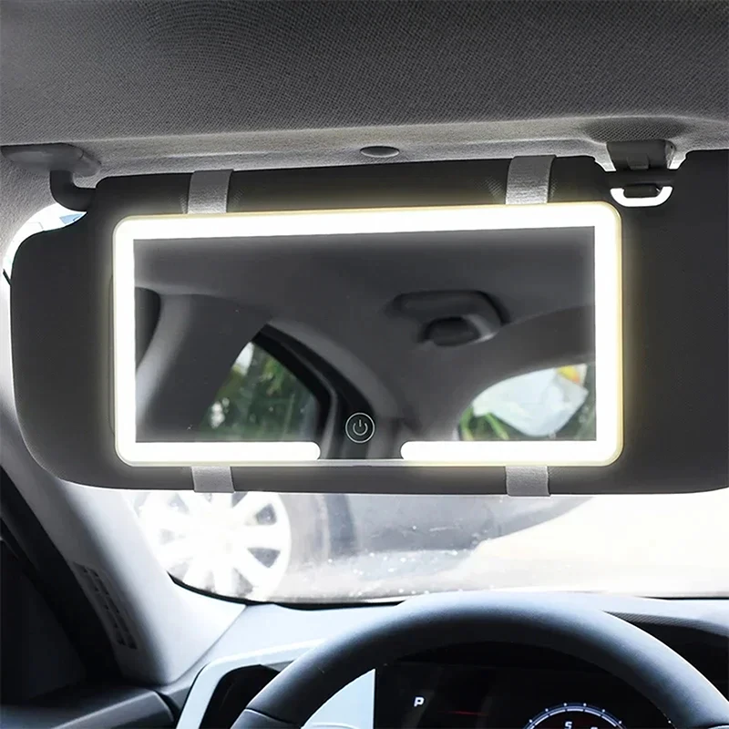 

Car LED Makeup Mirror Three Gear Adjustment Sun Visor Plate Interior Rear Mirror Dimmable Touch Screen Auto Vanity Mirror