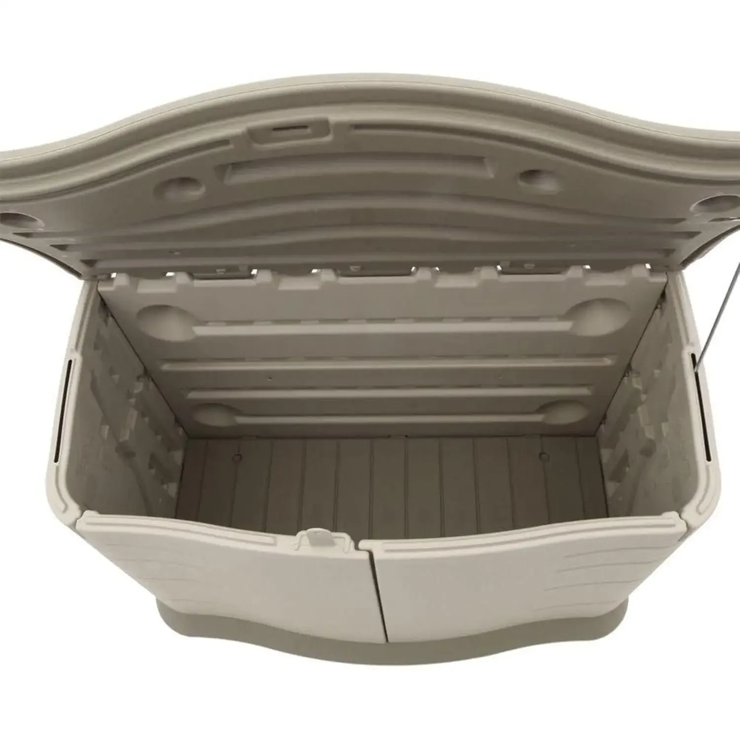 โรงเก็บของเรซิ่นขนาดเล็กแบบแนวนอนสำหรับกลางแจ้ง พร้อมพื้น ทนทานต่อสภาพอากาศ สีเบจ/น้ำตาล สำหรับจัดเก็บของใช้ในบ้าน/สวนหลังบ้าน/สระว่ายน้ำ