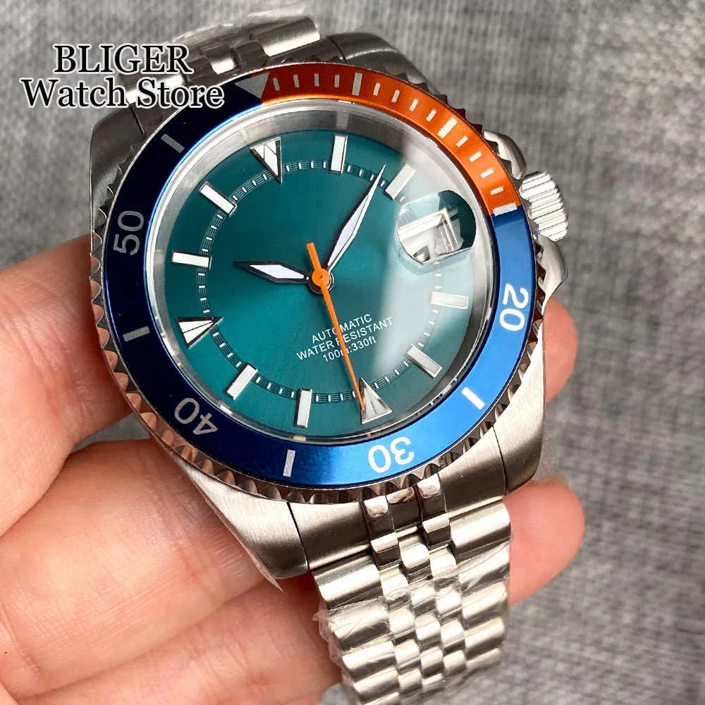 Luxury BLIGER NH35A Blue Automatic Mens Watch 40mm Stainless Steel Bracelet Date Luminous Sapphire Glass 2023