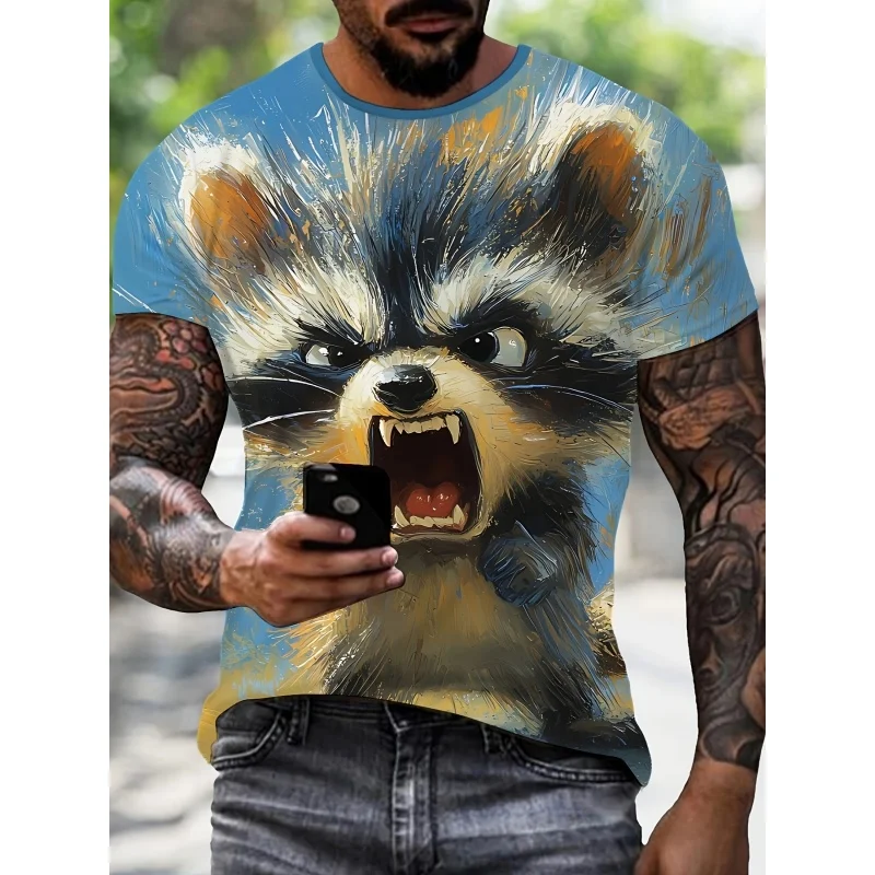 3D Printed Mouse Cheese Raccoon T-Shirt For Men Cartoon Animal Pattern Tees Summer Loose Round Neck Tops T Shirts Short Sleeves