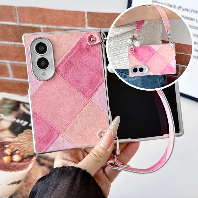 Luxury Retro Contrast Stitching Leather Texture Phone Case For Samsung Galaxy Z Fold 8 Case With Leather Hand Strap Cover