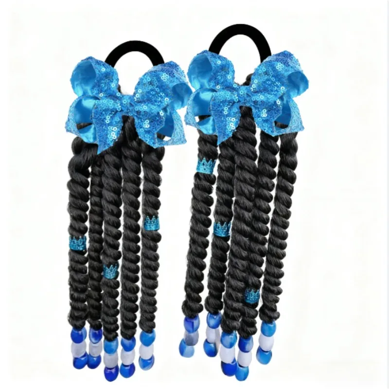 2pcs/Double Pack Glitter Hair Ties-Cute Braided Ponytail Extensions with Beads & Butterflies, Hair Accessories for Girls & Teens