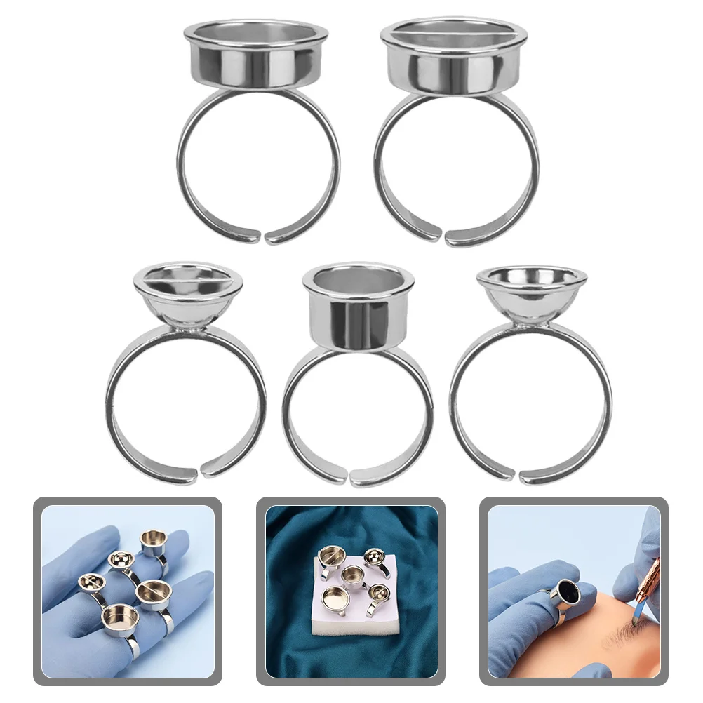 

5 шт., пигментные кольца для татуировки из нержавеющей стали, держатель для чернил, клей для ресниц, принадлежности для наращивания ресниц, клеевые кольца, чашки с чернилами для татуировки