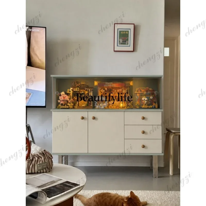 N178 Glass side cabinet dust display area living room wall double door large capacity storage cabinet