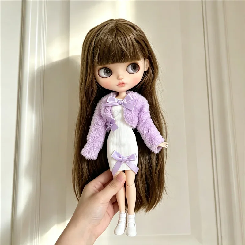 For Blythe Doll Outfit Clothes Luxury Checkered Coat Dress Set Sweet Princess Bowknot Skirt Clothing For Barbies OB24 Small 1/6