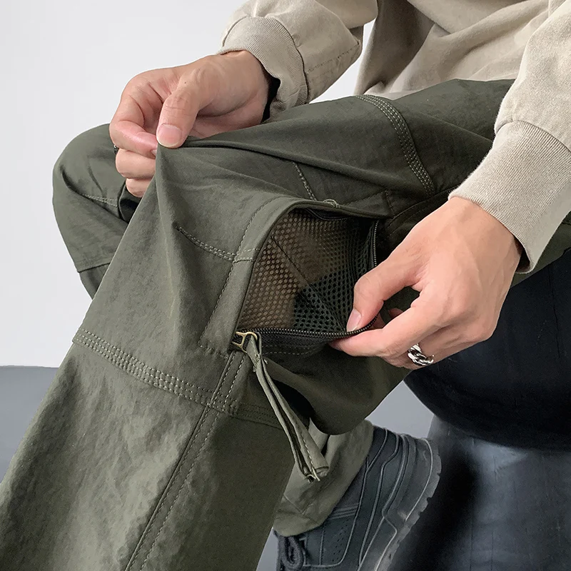 Wodoodporne spodnie Cargo w stylu amerykańskim Męskie boczne zamki błyskawiczne Luźne proste spodnie wojskowe Outdoor Casual Sport Hiking Tactics Pants