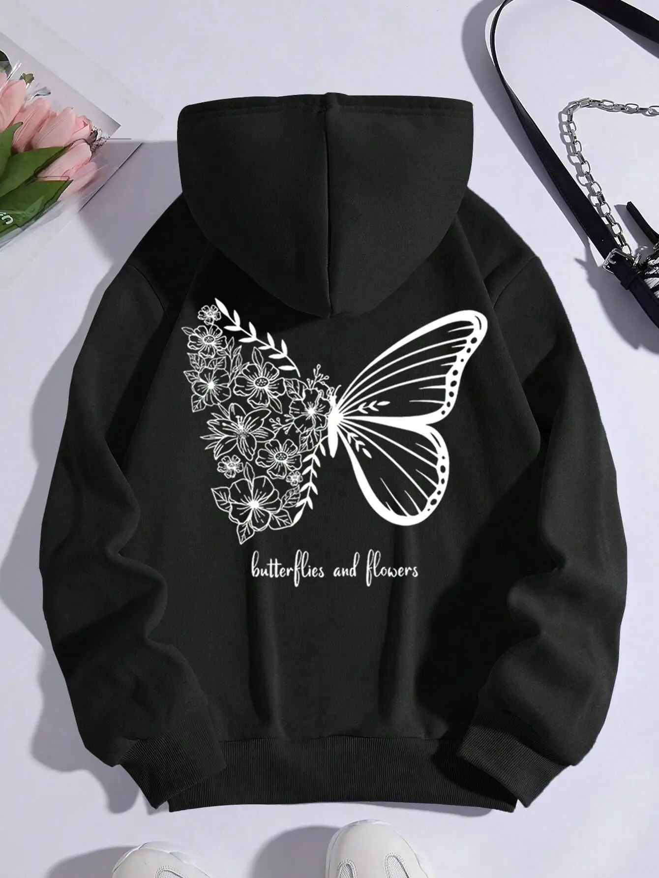 Butterflies And Flowers Simple Style Men Hoodies Fashion Crewneck Sweatshirt Casual Oversize Hoody Autumn Fleece Sportswears