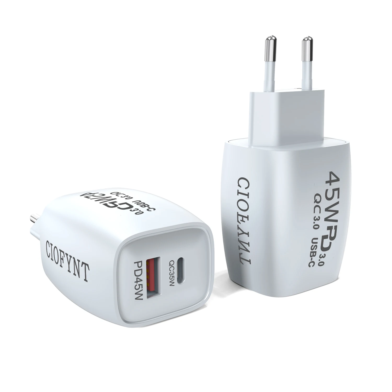 Cargador Rápido CIOFYNT de 45W, Cargador de Pared con Doble Puerto USB-C PD 45W + USB-A QC 3.0, Adaptador de Corriente con Enchufe Europeo para iPhone, Samsung, Xiaomi
