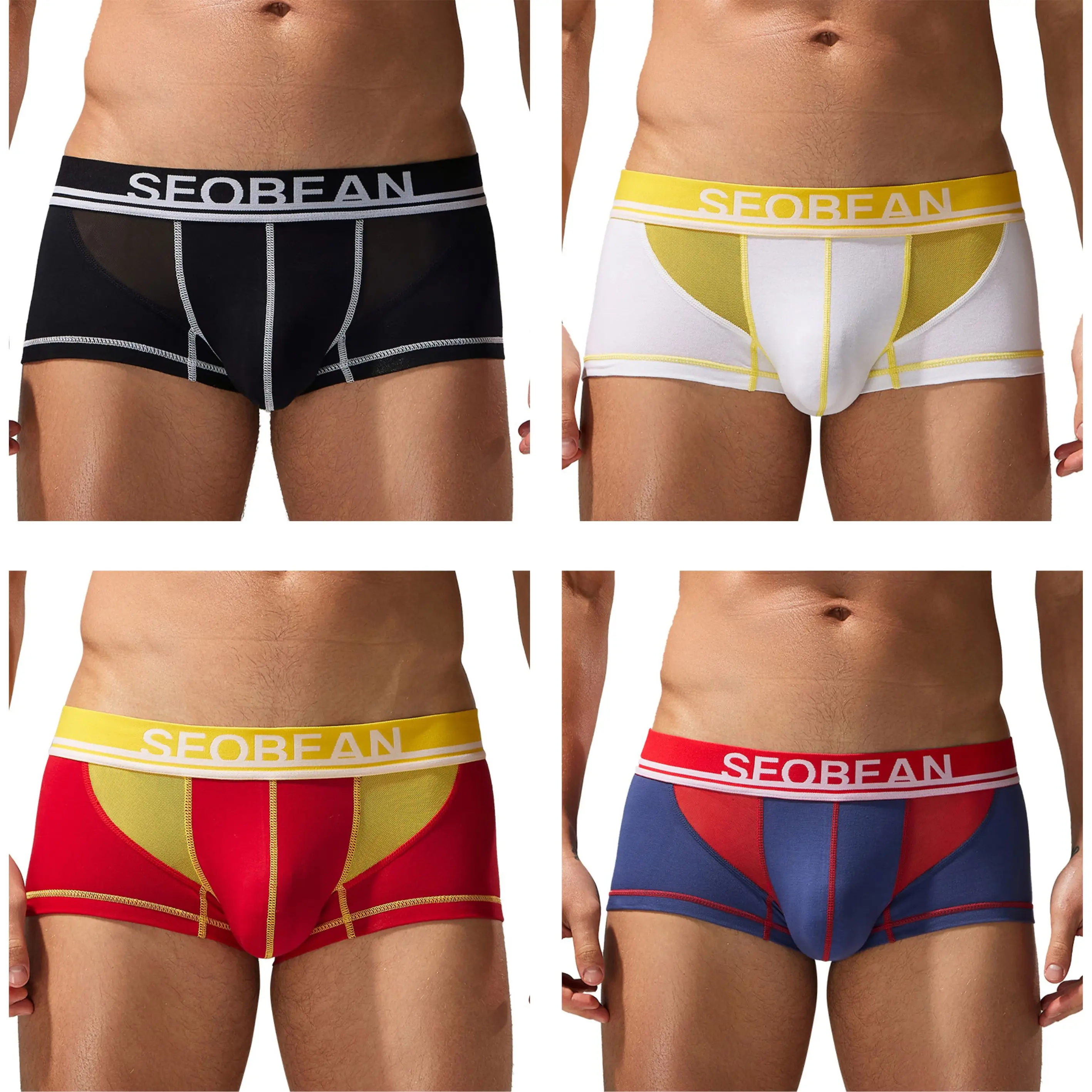 

Seobean 4-Pack Men's Breathable Sweat-Wicking Comfortable Large Capacity Flat Bottom Underwear Sport Briefs Quad Panties