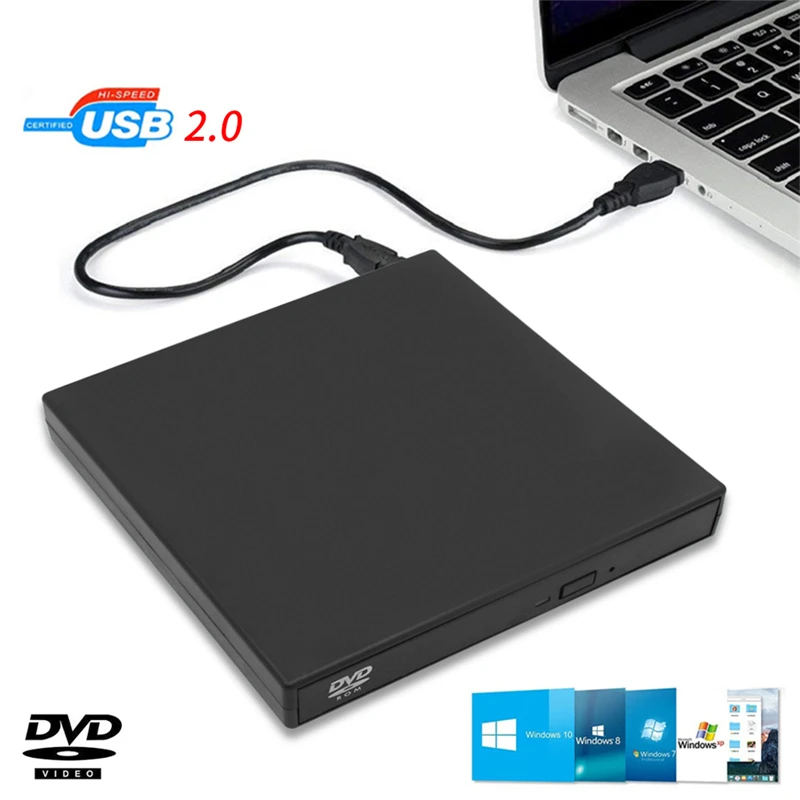 External CD DVD Drive, USB 2.0 Slim Protectable External CD-RW Drive DVD-ROM Burner Player for Laptops Desktop PCs