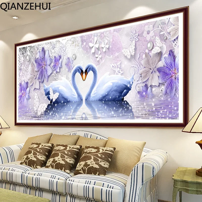 DIY full Diamond Embroidery,Round Diamond Swan Lake Living room decoration rhinestone beads Diamond painting